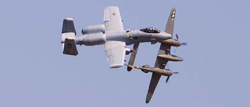 Lockheed P-38J NX138AM Lightning 23 Skidoo and Fairchild-Republic A-10A Thunderbolt II of the 355th Fighter Wing